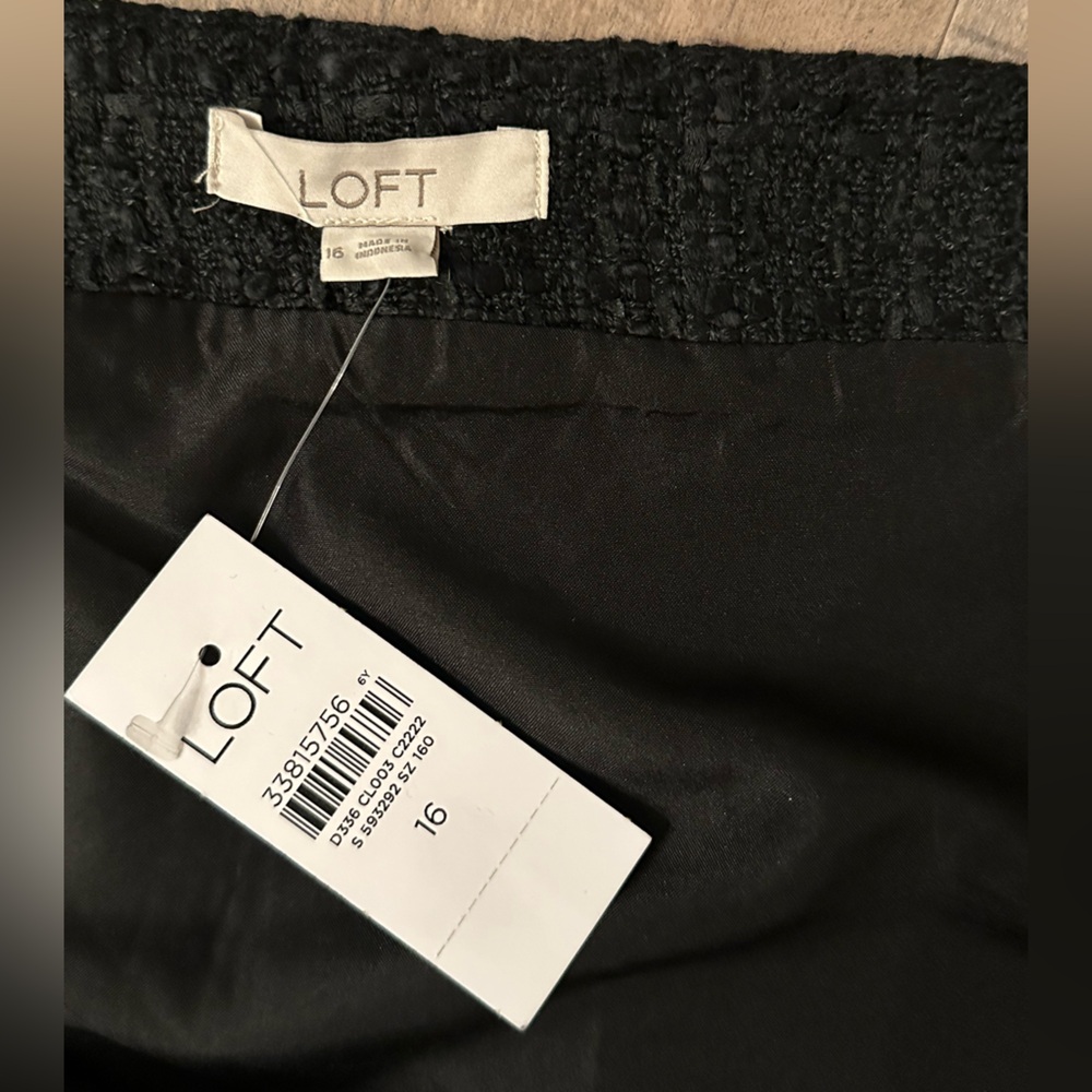 BNWT LOFT FAUX WRAP BLACK TWEED MINI SKIRT WORK  OR DATE NIGHT